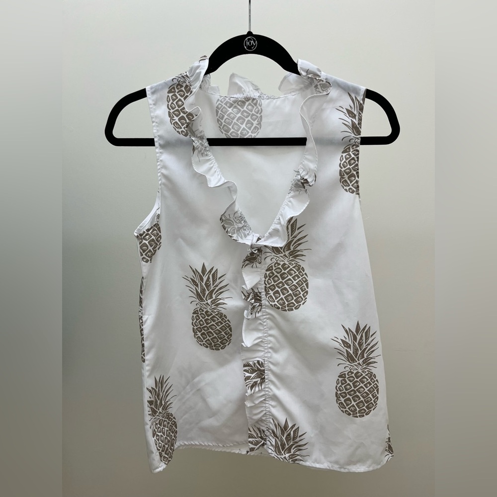 White Sleeveless Top with Pineapple Print